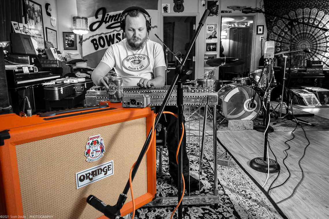 Jimmy Bowskill (formerly of The Sheepdogs) with Orange in his studio.